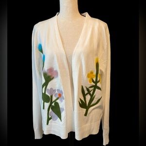 Nwt Aaeda Cardigan large white sweater floral